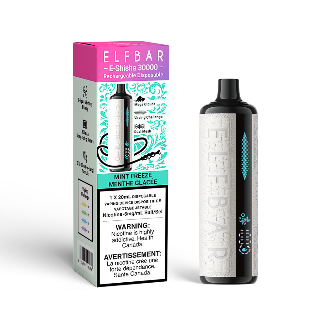 Mint Freeze Elfbar E Shisha 30000 Disposable Vape, 20ml, 6mg/ml Nicotine salt
