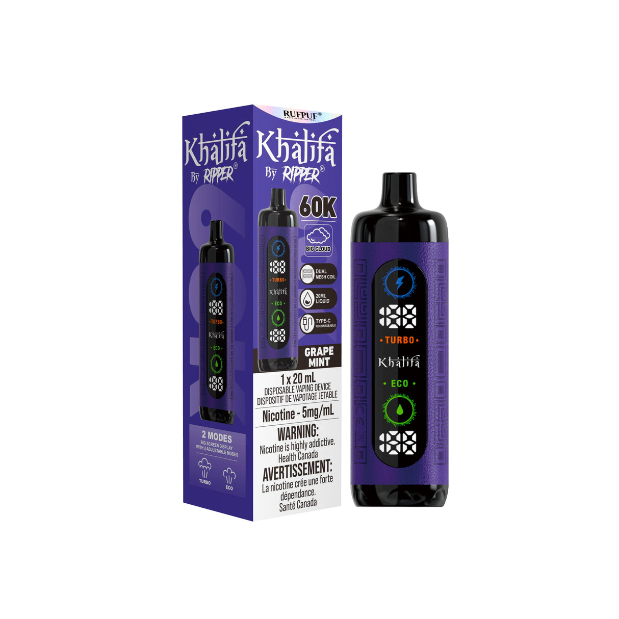 Grape Mint - Khalifa Bar by Ripper Hookah Vape 60k