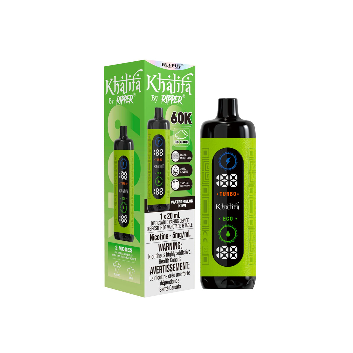 Watermelon Kiwi - Khalifa Bar by Ripper Hookah Vape 60k