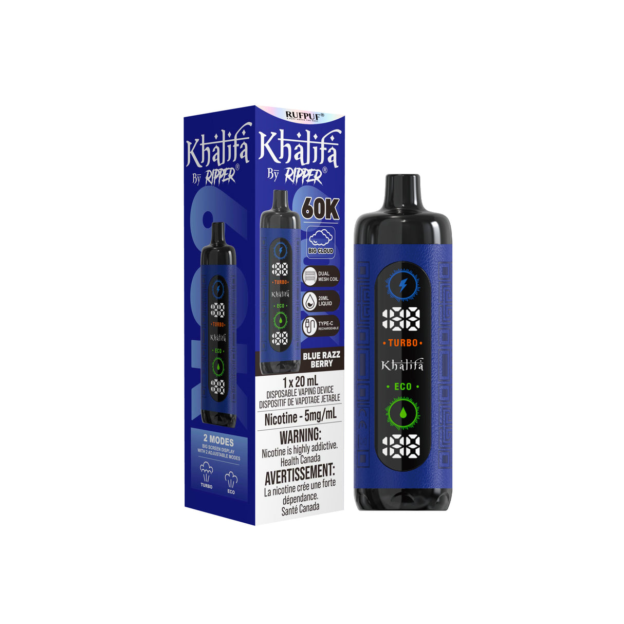 Blue Razz Berry - Khalifa Bar by Ripper Hookah Vape 60k