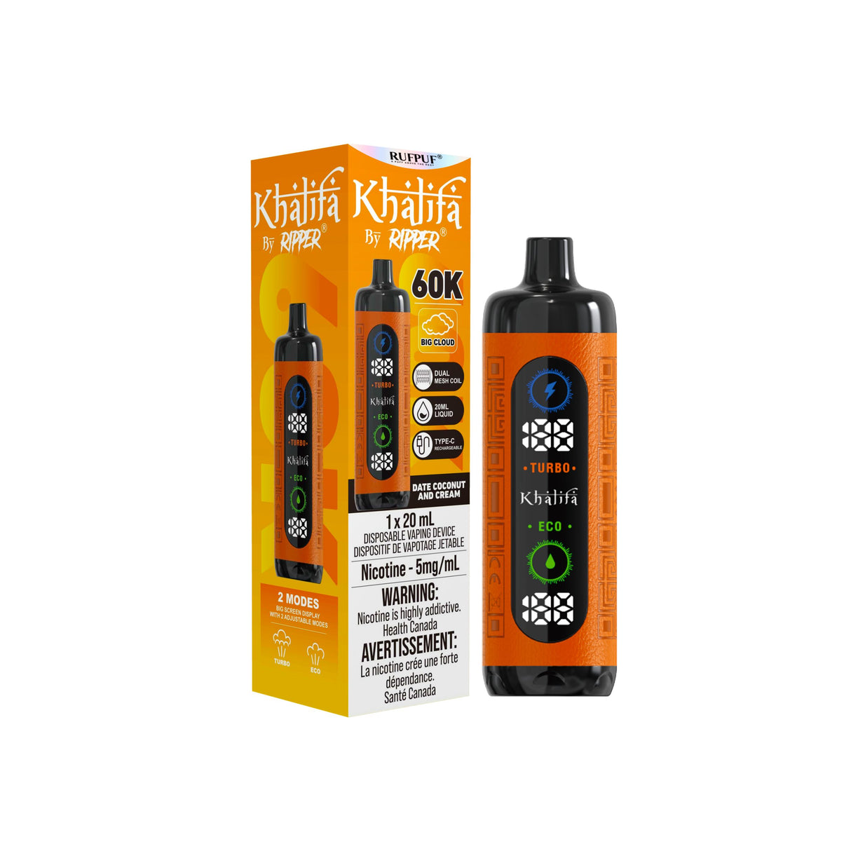 Date Coconut and Cream - Khalifa Bar by Ripper Hookah Vape 60k