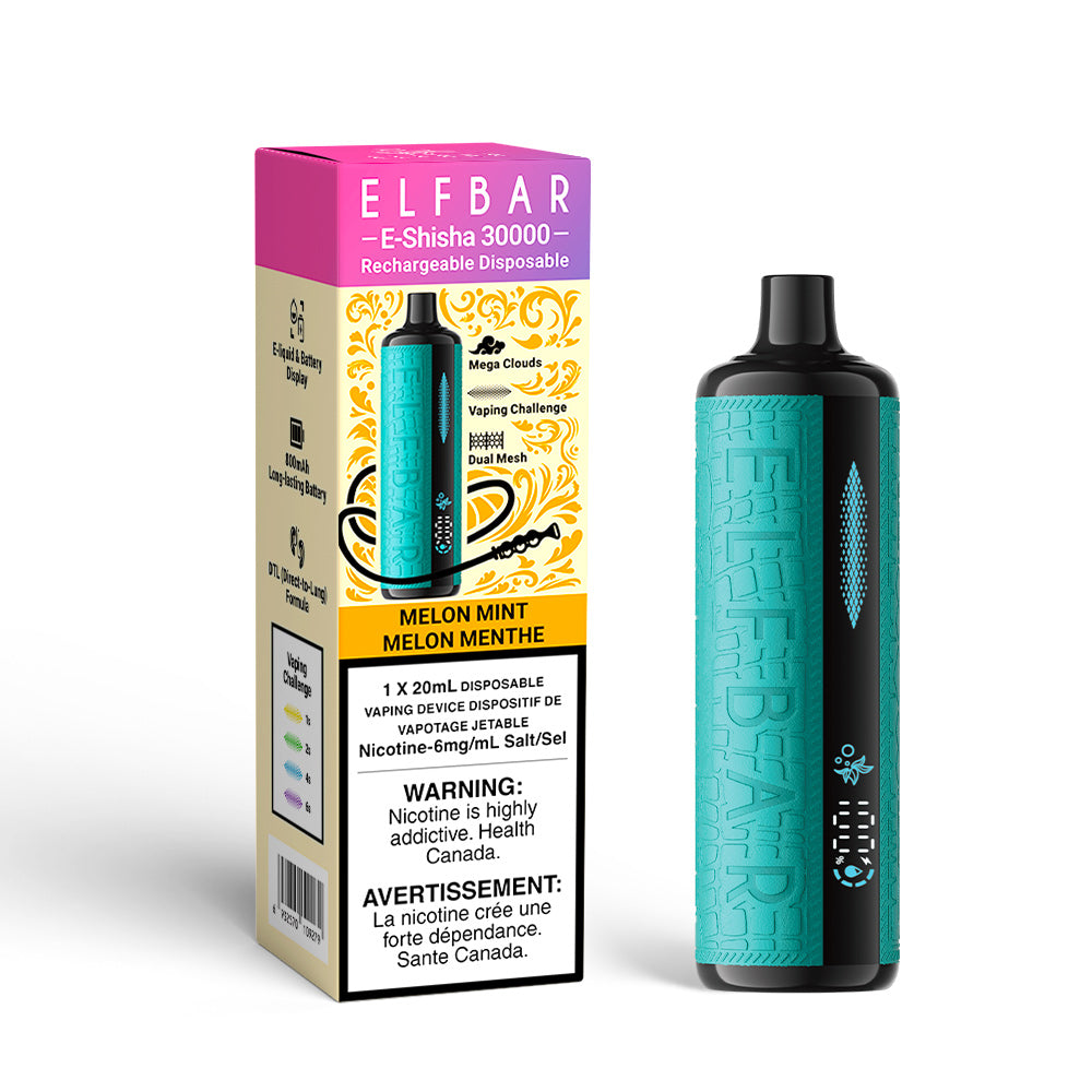 Melon Mint Elfbar E Shisha 30000 Disposable Vape, 20ml, 6mg/ml Nicotine salt